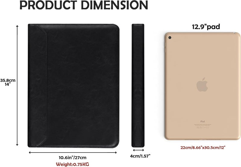 AZXCG Zipper Portfolio Padfolio Binder,3-Ring Padfolio for Women and Men,A4/Letter Size, PU Leather with iPad,Professional Organizer for Resume/Interview - Image 2